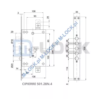 CIPIERRE 501.28N.4 zamek centralny-rozporowy na wkładkę - 4