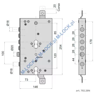 CIPIERRE 702.28N-2 zamek centralny-rozporowy do drzwi DIERRE - 2