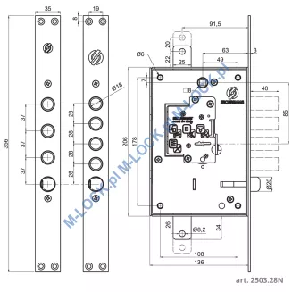 SECUREMME 2503.28N zamek centralny-rozporowy (z modułem kluczowym) - 2