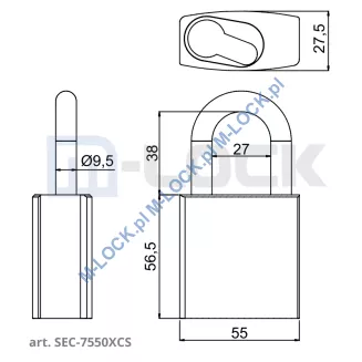 SECUREMME 7550XCS SOTE, kłódka hartowana (bez wkładki) - 5
