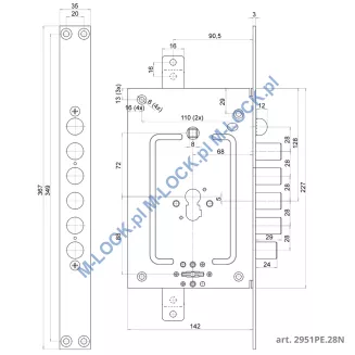 CR Serrature 2951PE.28N/72 zamek centralny-rozporowy, dwusystemowy - 2