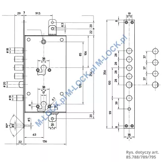 MOTTURA 85.795 zamek centralny-rozporowy, dwukluczowy (zależny) - 2
